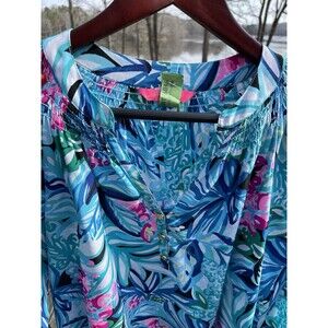 Lilly Pulitzer Colorful Tunic Silk Floral Popover w Dry Clean Tag Attached Small